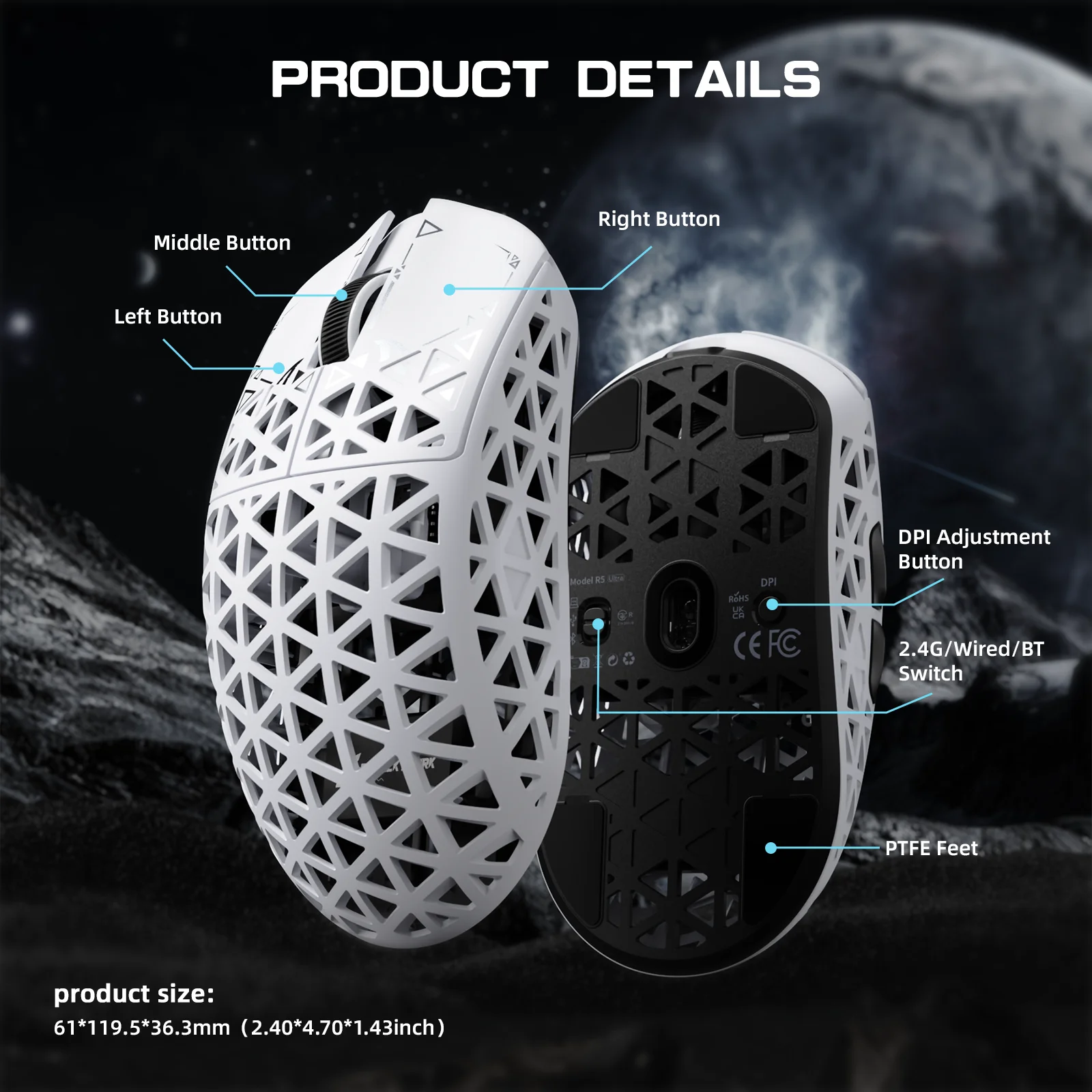 ATTACK SHARK R5 Ultra Carbon Fiber Wireless Gaming Mouse ,39g SUPERLIGHT - Image 2