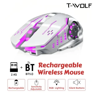 Wireless Gaming Mouse Bluetooth 2.4G Dual Mode RGB Silent Rechargeable