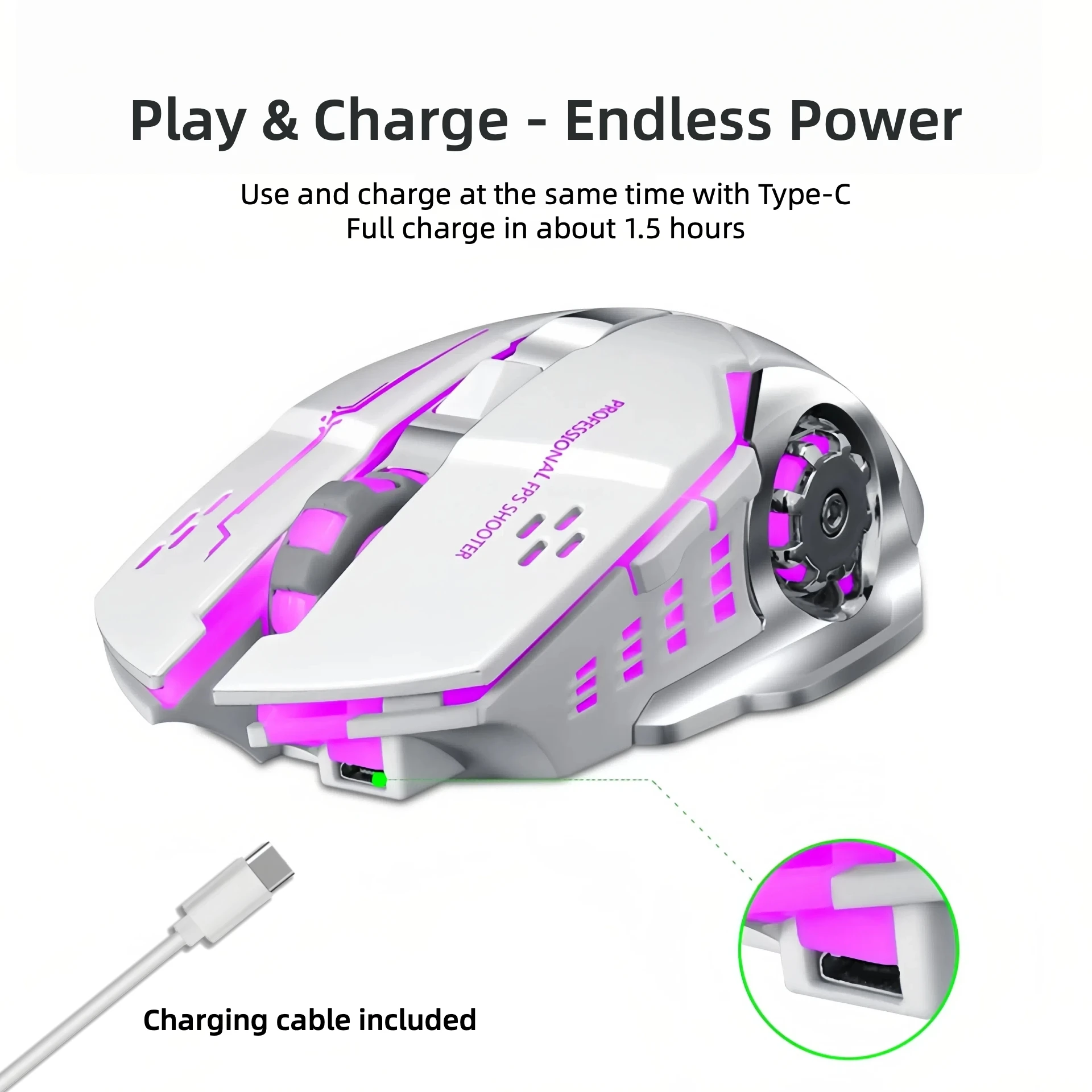 Wireless Gaming Mouse Bluetooth 2.4G Dual Mode RGB Silent Rechargeable - Image 4