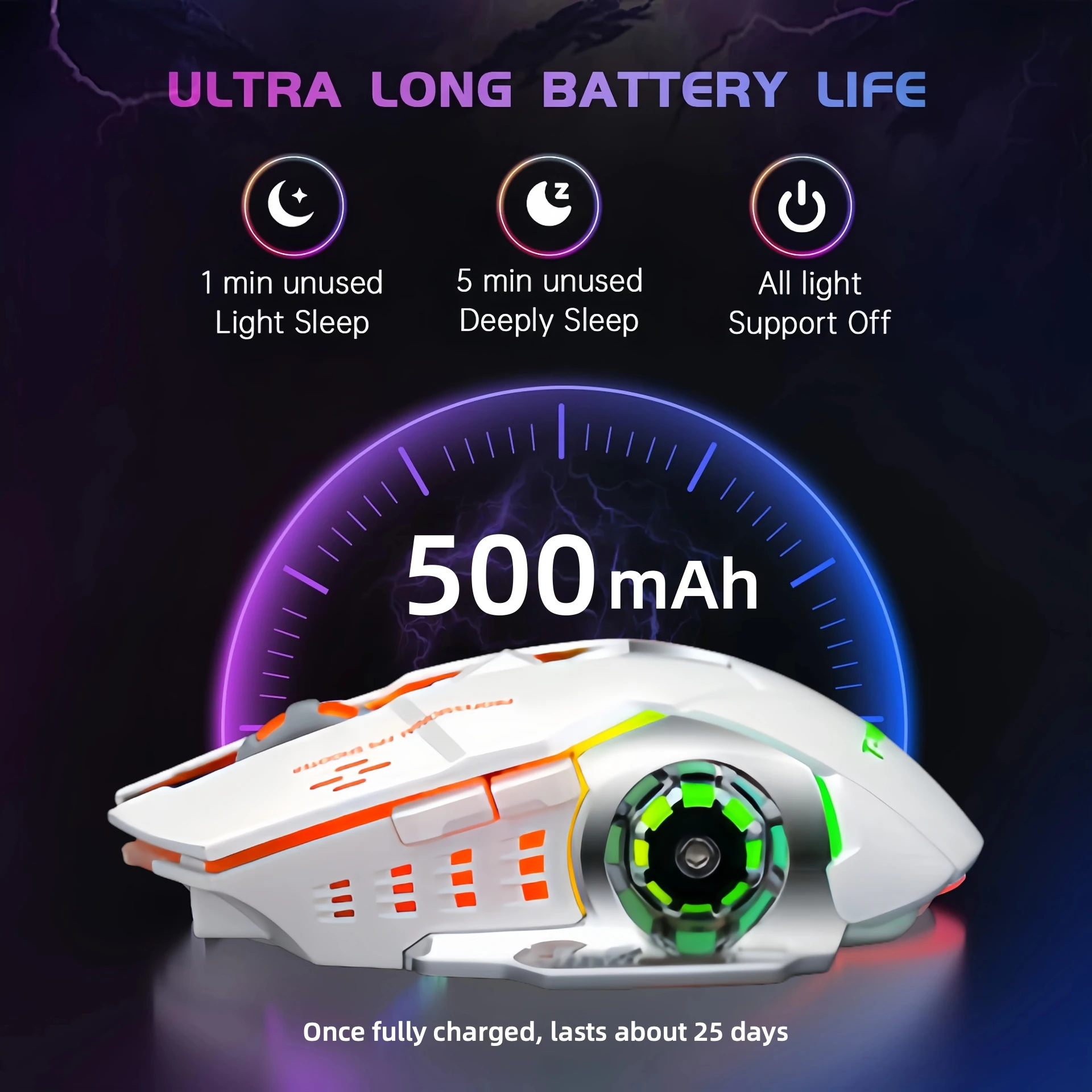 Wireless Gaming Mouse Bluetooth 2.4G Dual Mode RGB Silent Rechargeable - Image 3