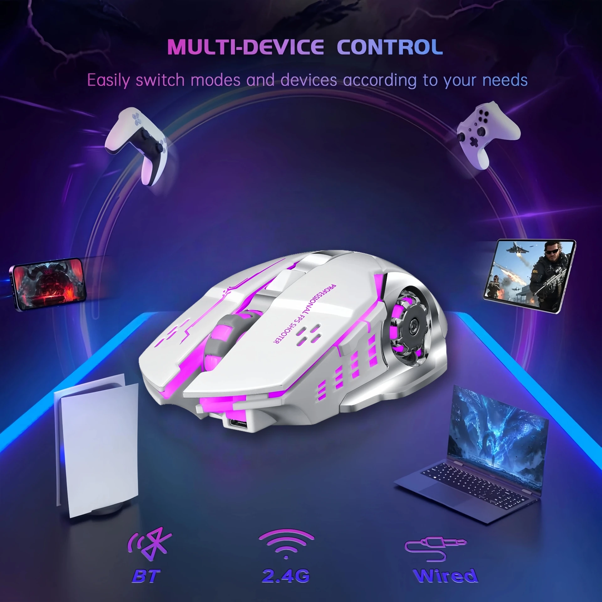 Wireless Gaming Mouse Bluetooth 2.4G Dual Mode RGB Silent Rechargeable - Image 5