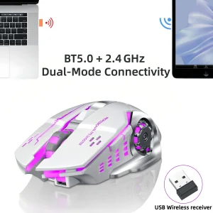 Wireless Gaming Mouse Bluetooth 2.4G Dual Mode RGB Silent Rechargeable - Thumbnail Image 2