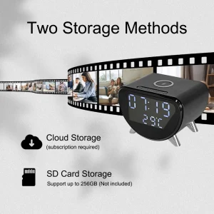 4K WiFi Clock Camera with Wireless Charging, Motion Detection, Loop Recording, Remote Viewing & App Control for Home Security - Thumbnail Image 4